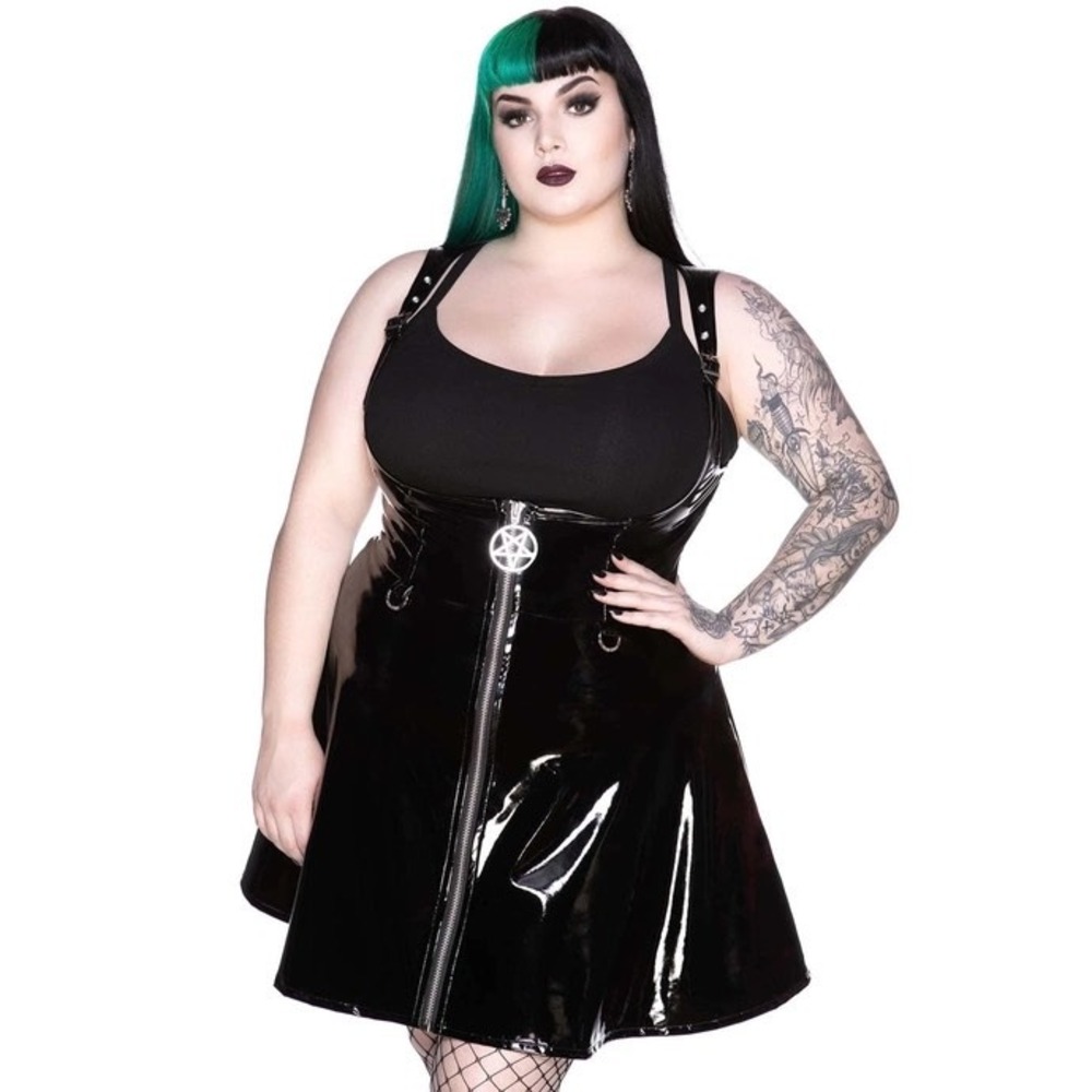 NWT‎  Vexellent Gloss Harness Dress Black Vinyl Pentagram Gothic Size 4XL